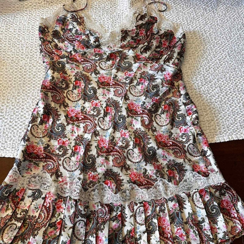 Victoria Secrets Floral Paisley Lace Trim Cami Mini Dress Lingerie Sleepwear‎ - Picture 7 of 14